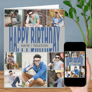 Carte d'anniversaire 8 Photo Collage Bleu Gris Tou