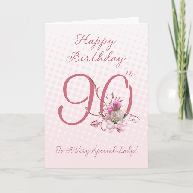 Carte d'anniversaire 90e - Roses roses roses - À u (Devant)