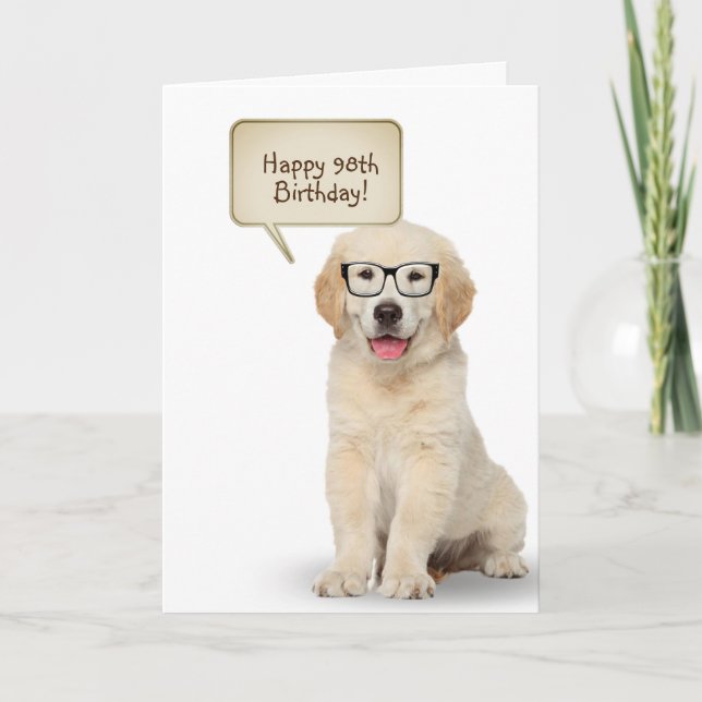 Carte d'anniversaire 98 ans de chiot Golden Retrie (Devant)
