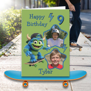Carte d'anniversaire 9 ans avec deux photos de mon