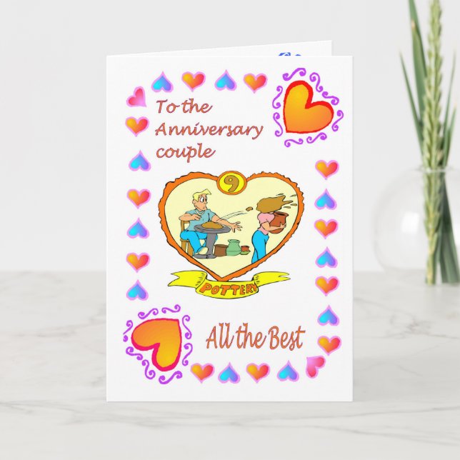 Carte d'anniversaire 9ème en poterie (Devant)