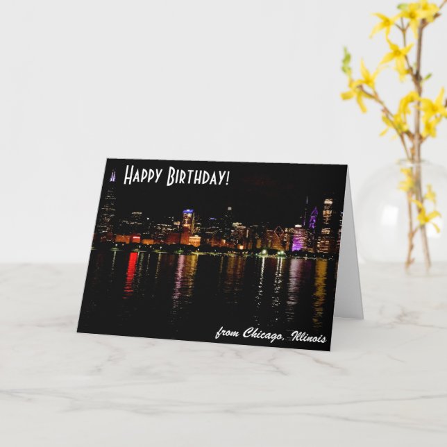 Carte d'anniversaire à Chicago Skyline (Fleur jaune)