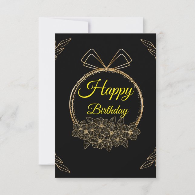 Carte d'anniversaire à couronne florale noire et o (Devant)
