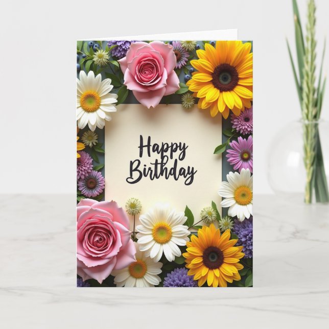 Carte d'anniversaire à fleurs scripturée (Devant)