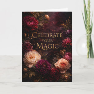 Carte d'anniversaire à l'écriture dorée florale so