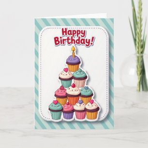 Carte d'anniversaire à pyramide de cupcakes