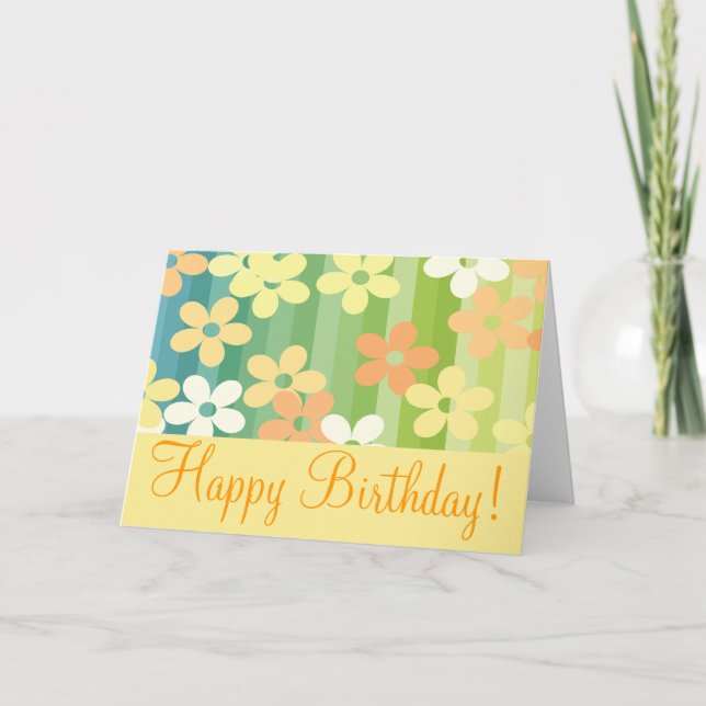 Carte d'anniversaire à rayures florales (Devant)