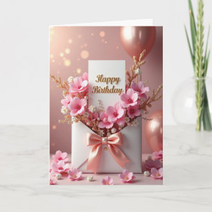 Carte d'anniversaire à ruban rose pêche