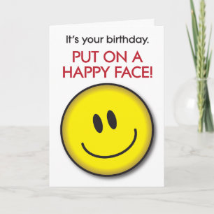 Carte d'anniversaire à visage joyeux et humoristiq