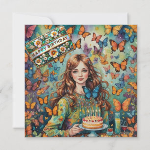CARTE D'ANNIVERSAIRE ~ Adolescent avec gâteau d'an