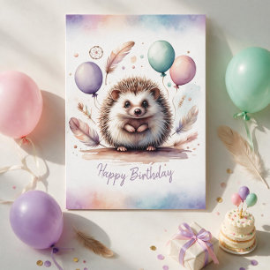 Carte d'anniversaire adorable au hérisson à l'aqua