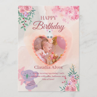Carte d'anniversaire adorable koala et fille pour 