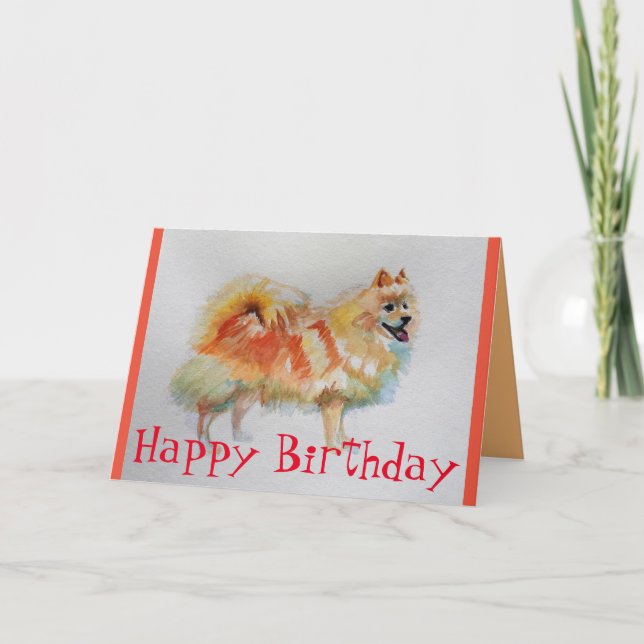 Carte d'anniversaire allemande Spitz Dog Watercolo (Devant)