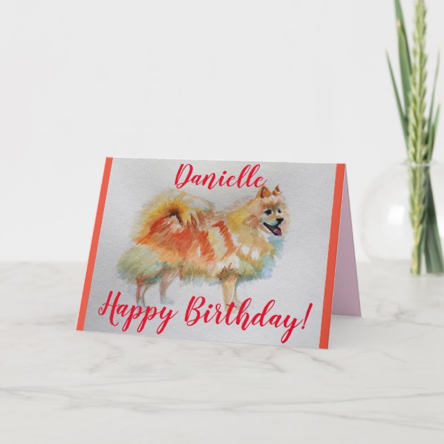 Carte d'anniversaire allemande Spitz Dog Watercolo (Devant)