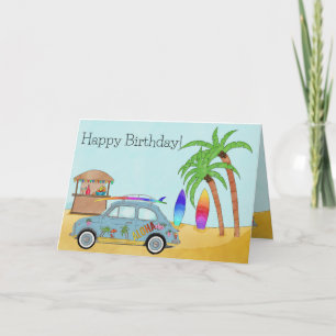 Carte d'anniversaire Aloha Surf Fiat 500