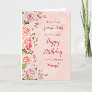Carte d'anniversaire amie fleurs roses