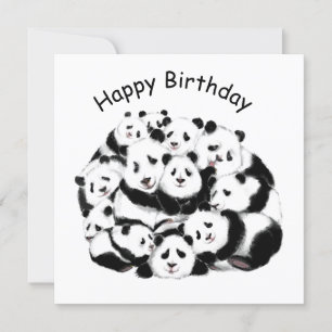 Carte d'anniversaire amusant Famille Panda - Peint