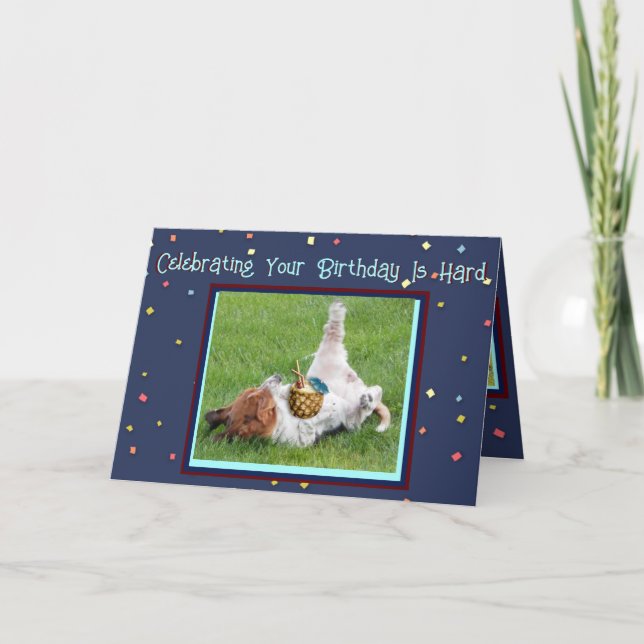 Carte d'anniversaire amusante avec Basset & Ananas (Devant)