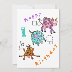 Carte d'anniversaire amusante avec des vaches géom