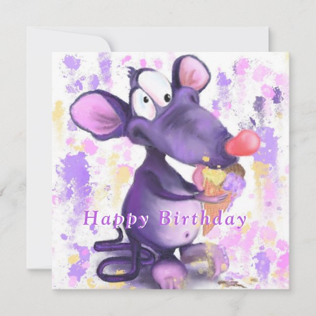 Carte d'anniversaire amusante avec la souris Mange (Devant)