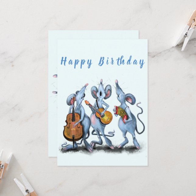 Carte d'anniversaire amusante avec Musique Mouse B (Devant/Arrière en situation)