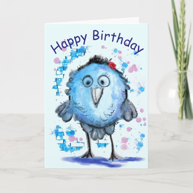 Carte d'anniversaire amusante avec petit oiseau bl (Devant)