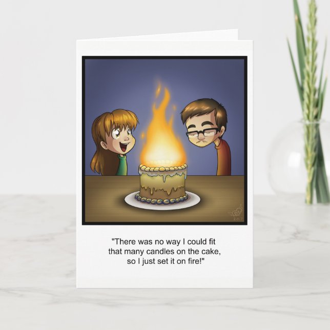 Carte d'anniversaire amusante - "Gâteau en feu" (Devant)