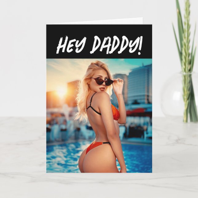 CARTE D'ANNIVERSAIRE AMUSANTE pour lui, Bikini Gir (Devant)