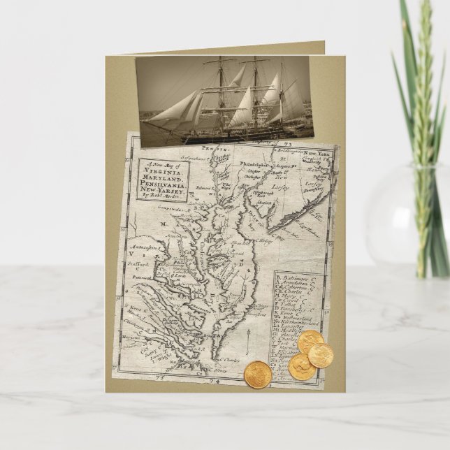 Carte d'anniversaire Antique East Coast Map (Devant)