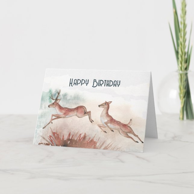 Carte d'anniversaire aquarelle cerf  (Devant)