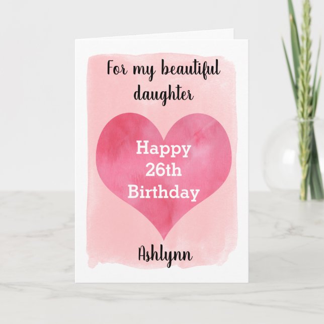 Carte d'anniversaire Aquarelle rose et rouge Coeur (Devant)