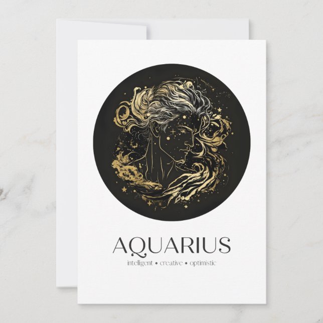 Carte d'anniversaire Aquarius Black & Gold Zodiac (Devant)