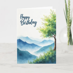 Carte d'anniversaire arbre aquarelle