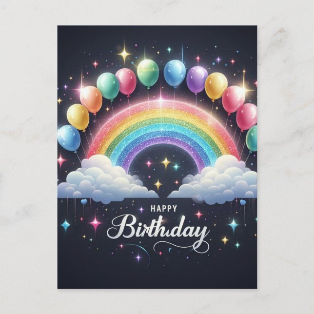 Carte d'anniversaire - Arc-en-ciel et ballons étin (Devant)