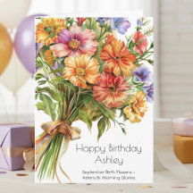 Carte d'anniversaire Asters Fleur de naissance de 
