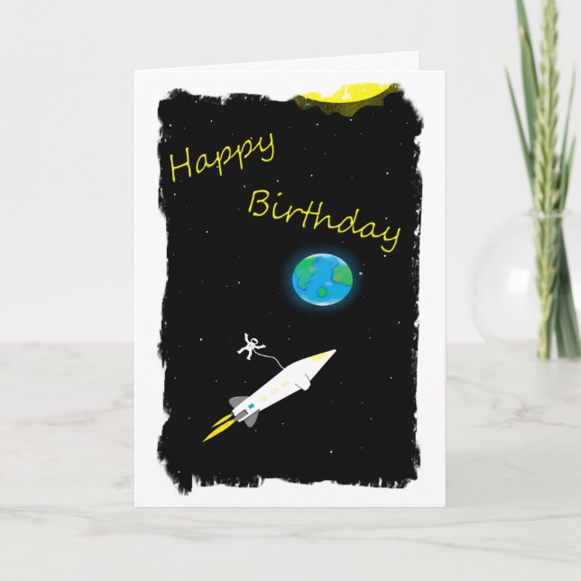 Carte d'anniversaire astronaute dans l'espace (Devant)