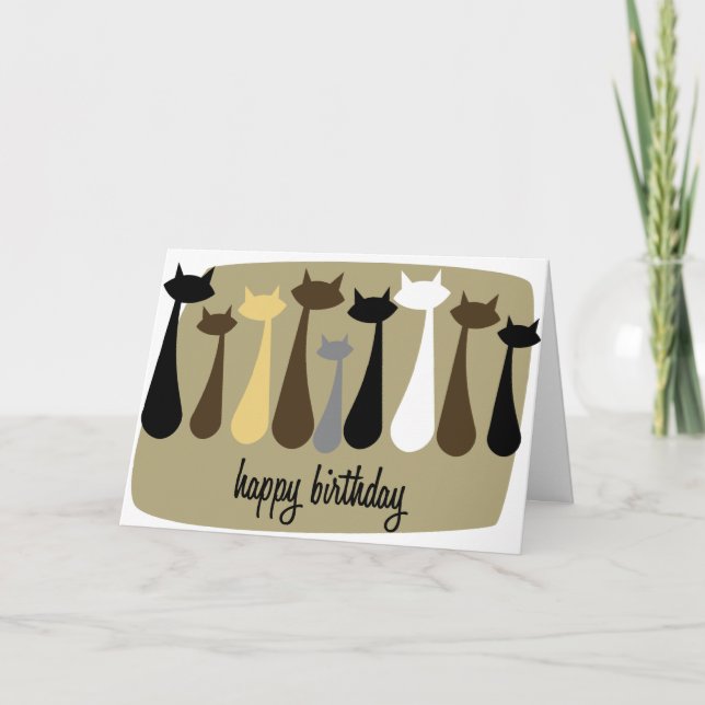 Carte d'Anniversaire Atomique Retro Cat (tons de t (Devant)