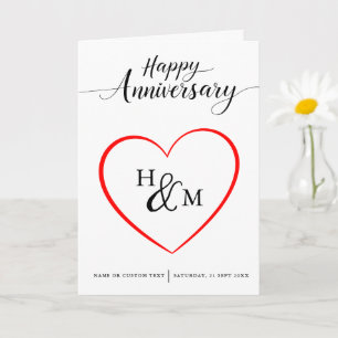 Carte d'anniversaire au coeur du Monogramme noir