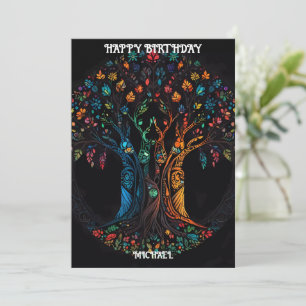 Carte d'anniversaire avec arbre en couleur Invitat