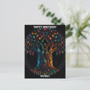 Carte d'anniversaire avec arbre en pleine couleur 
