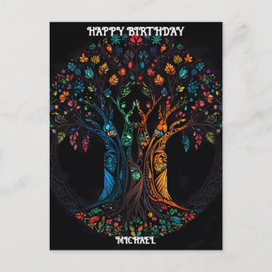 Carte d'anniversaire avec arbre en pleine couleur 