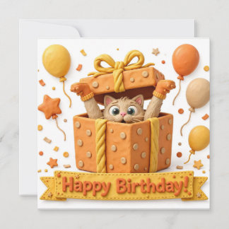 Carte d'anniversaire avec chat en argile 3D dans u
