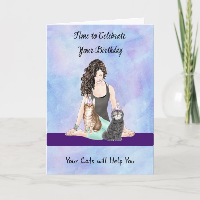 Carte d'anniversaire avec chats et fille d'exercic (Devant)