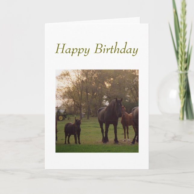 carte d'anniversaire avec chevaux et tracteur (Devant)