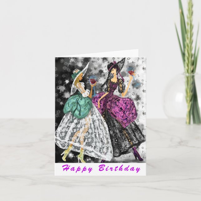 Carte d'anniversaire avec Dames Boire du Vin - Che (Devant)