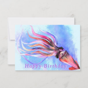 Carte d'anniversaire avec de beaux calmar couleur