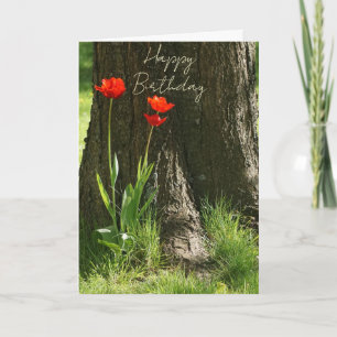 Carte d'anniversaire avec des tulipes rouges