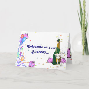 Carte d'anniversaire avec éléphants roses qui aime