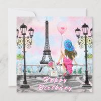 Carte d'anniversaire avec femme à Paris Tour Eiffe