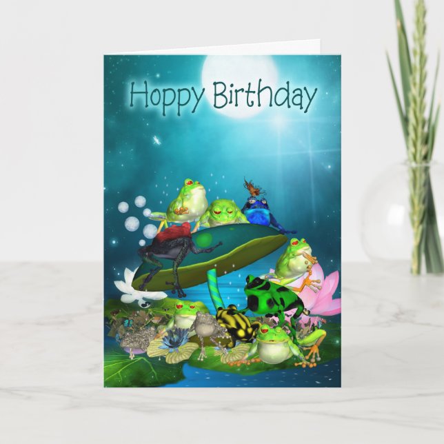 Carte d'anniversaire avec grenouilles à Imaginaire (Devant)